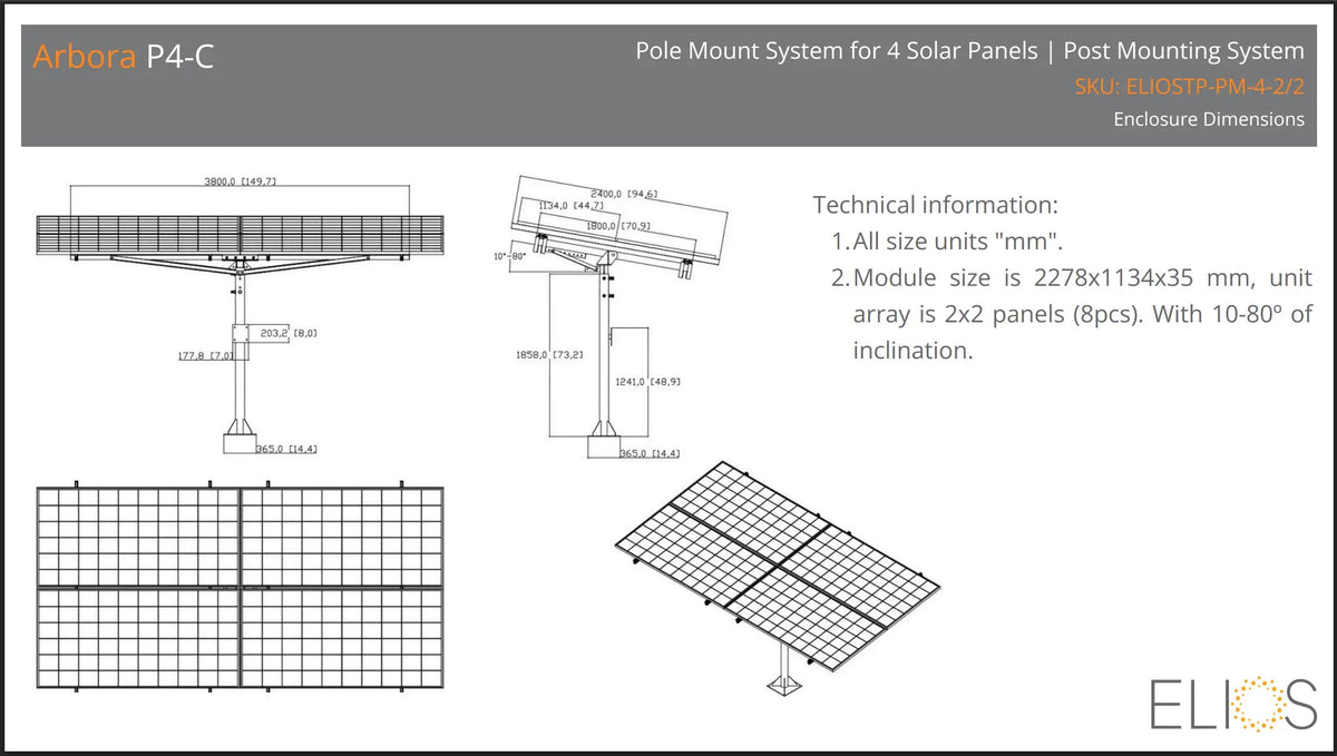 Panneaux en orientation horizontale sur le support Elios Arbora P4-C