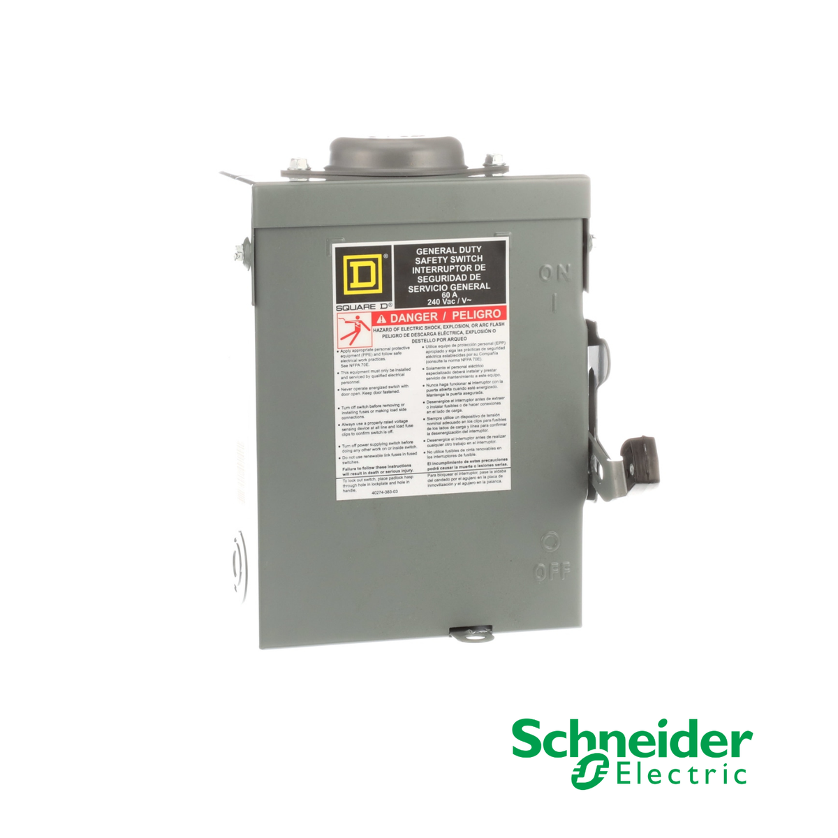 Interrupteur de sécurité Square D DU222RB 60A dans un coffret extérieur NEMA 3R