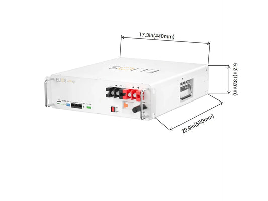 Face avant du module Elios Litio 5.12 kWh avec ports de communication CAN et RS485