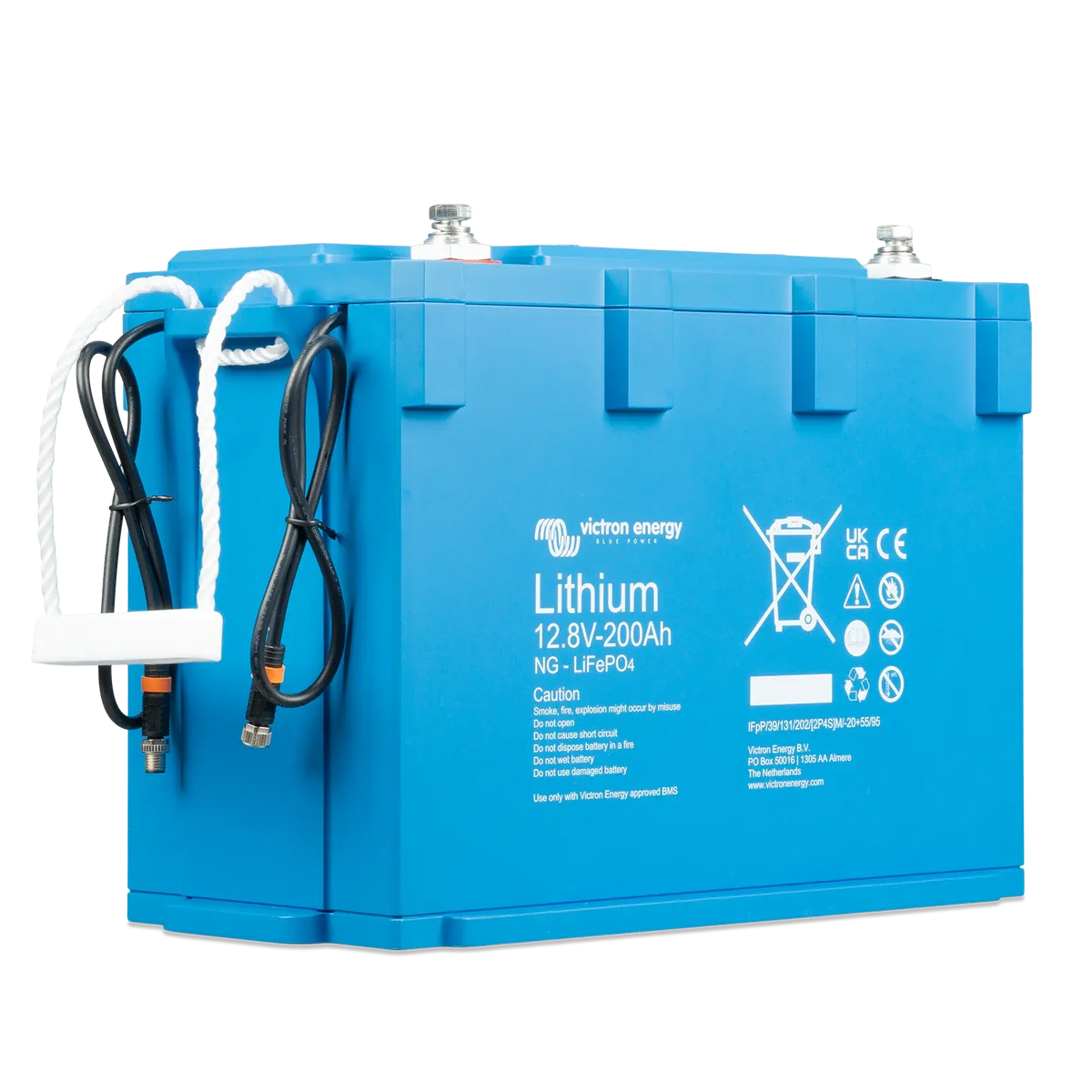 Batterie Victron Energy NG 200Ah montée par courroie dans un système de stockage