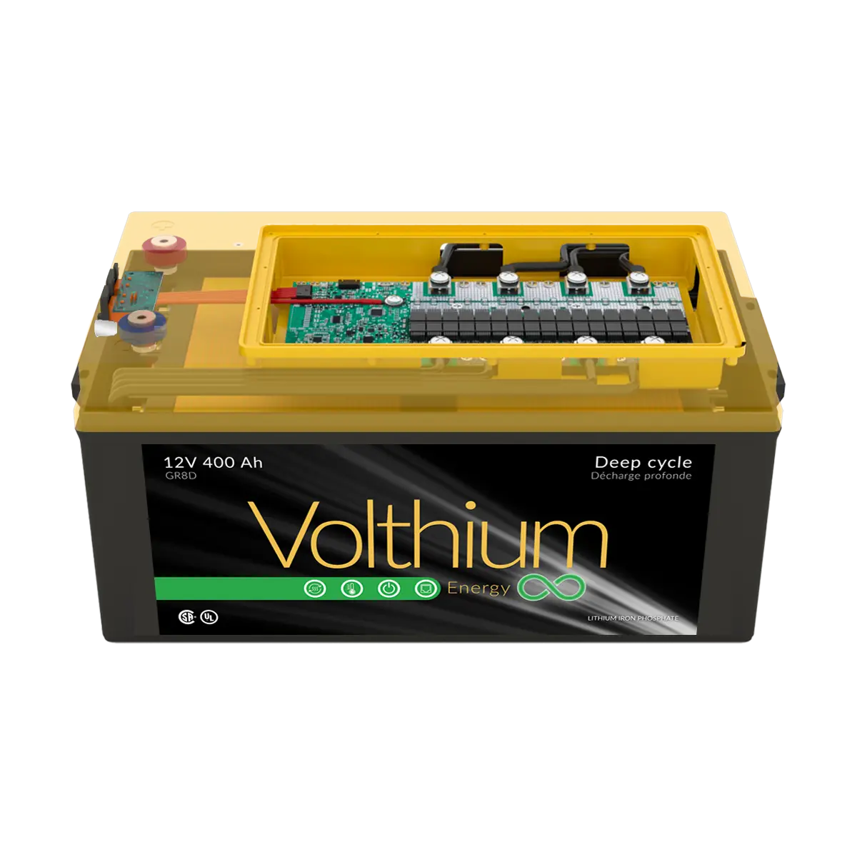 Batterie Volthium 12V 400Ah au format 8D avec système de double chauffage intégré