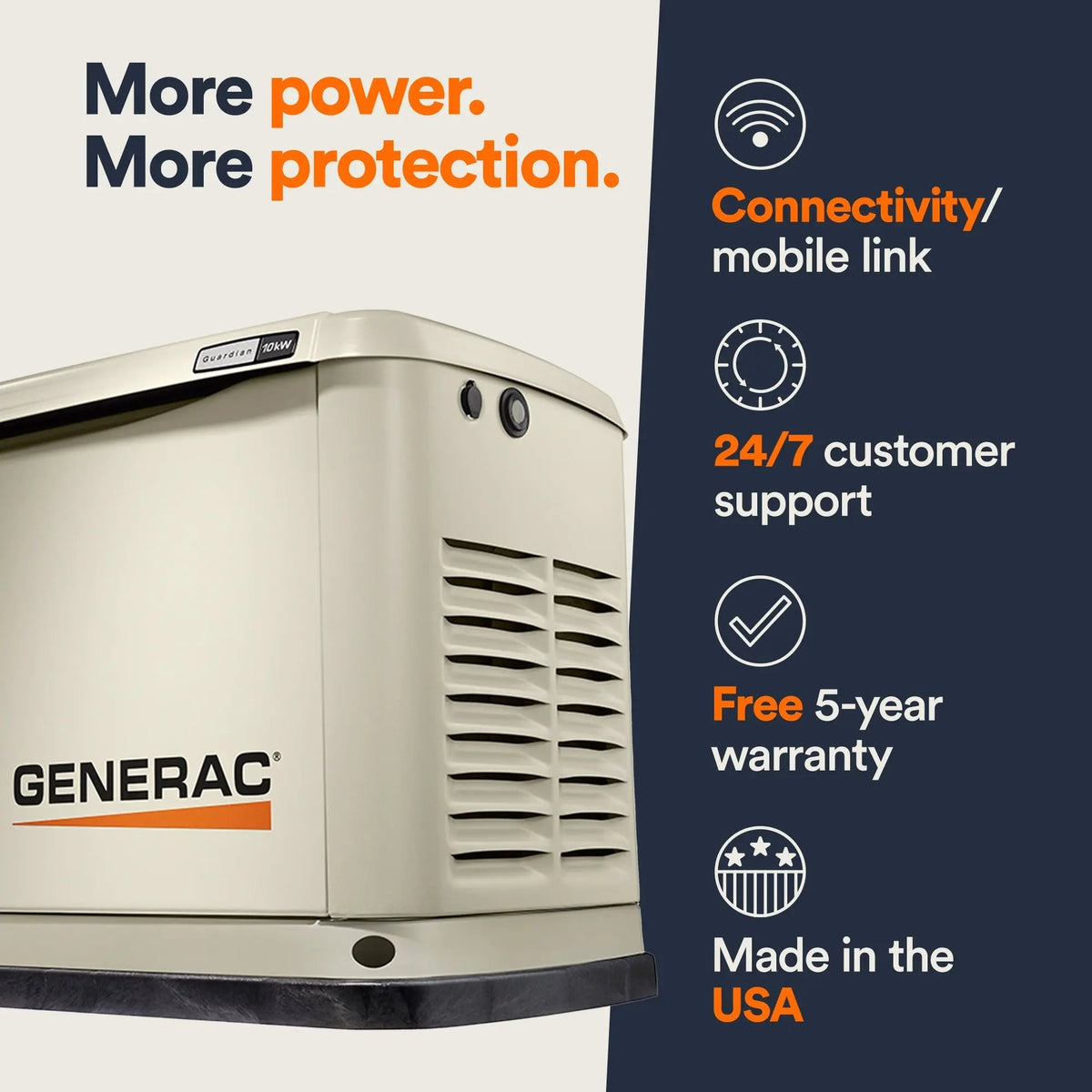 Moteur G-Force 460 cc de la génératrice Generac Guardian 7171 avec boîtier en aluminium RhinoCoat
