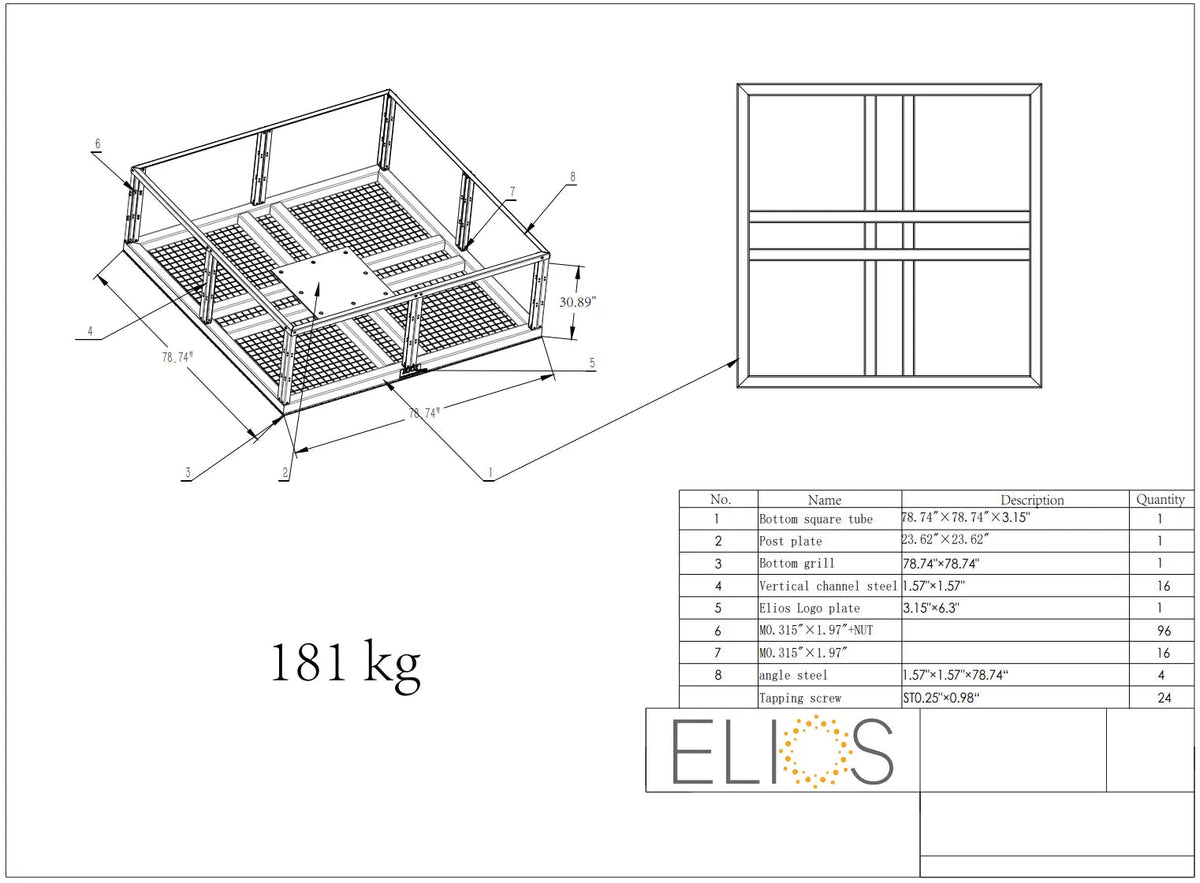 Structure en acier de la base Elios Basket 8 Panel Post avant sa mise en place finale