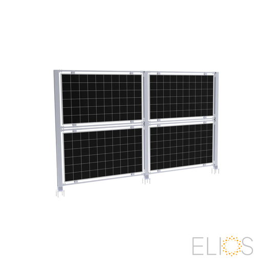 Support agrivoltaïque Elios Solar Fence en aluminium accueillant quatre panneaux solaires
