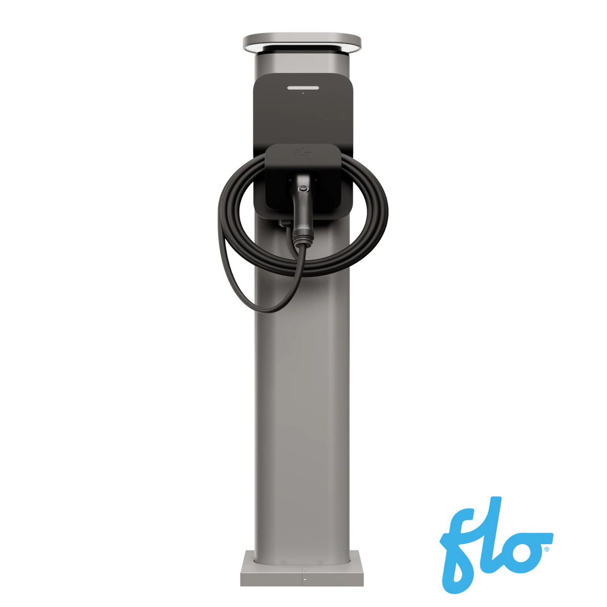 Socle Premium FLO vu de côté, support pour borne de recharge