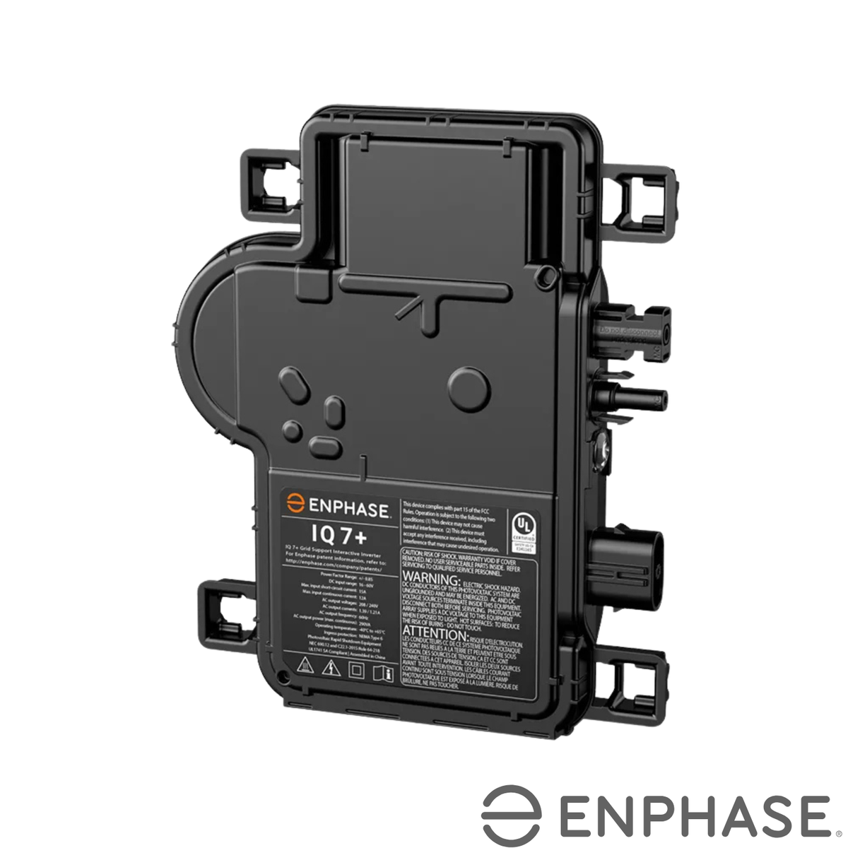 Micro-onduleur Enphase IQ7PLUS de 295W installé sous un panneau solaire de 72 cellules