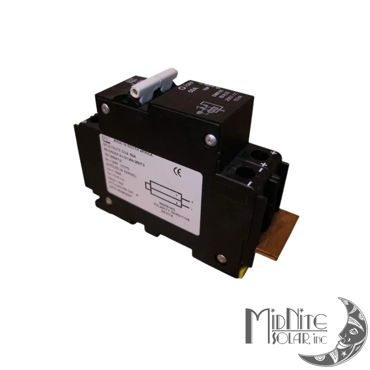 Disjoncteur DC MidNite MNEPV50-300 avec bornes de raccordement et rail de montage DIN