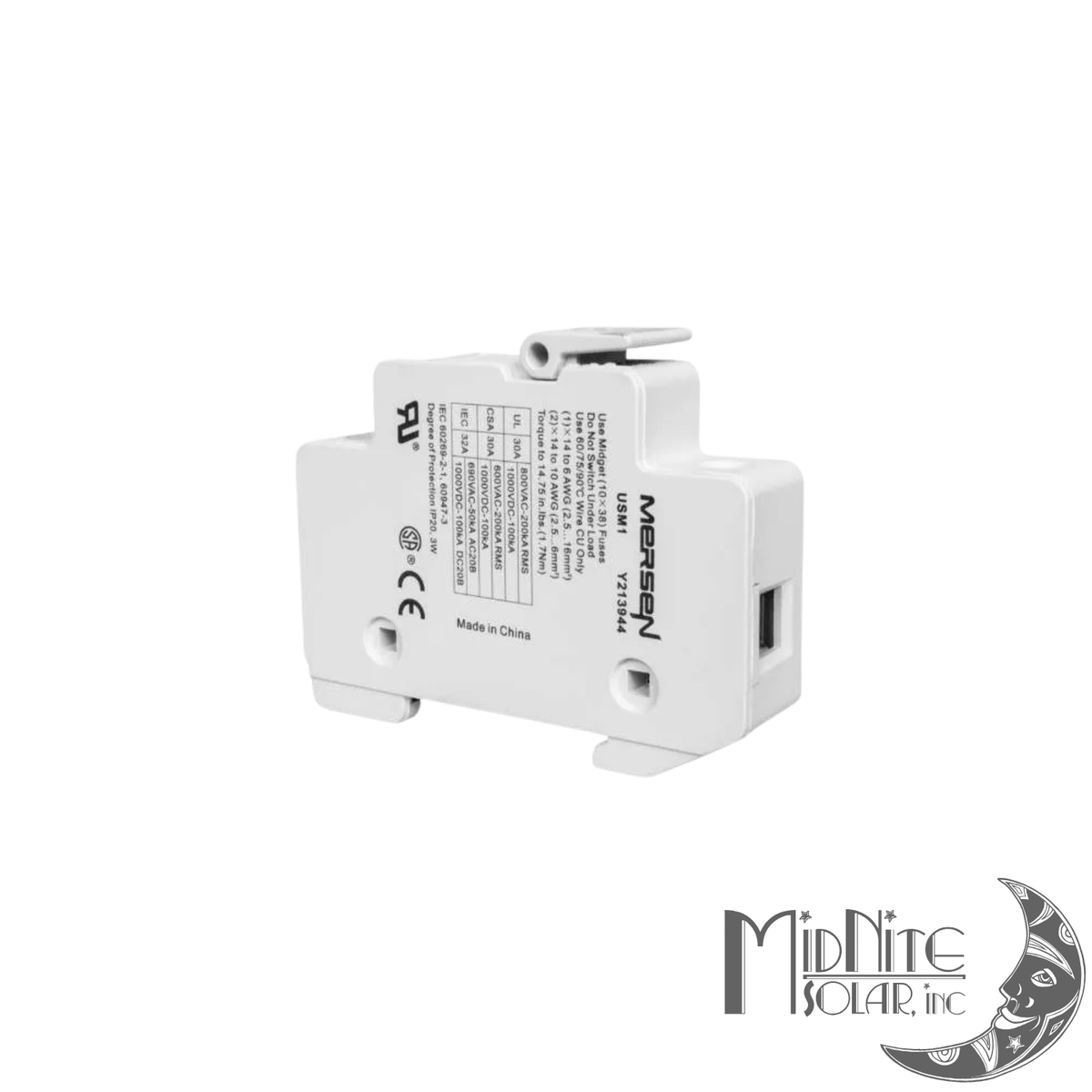 Porte-fusible MidNite MNTS 1000V à montage sur rail DIN pour circuit solaire.