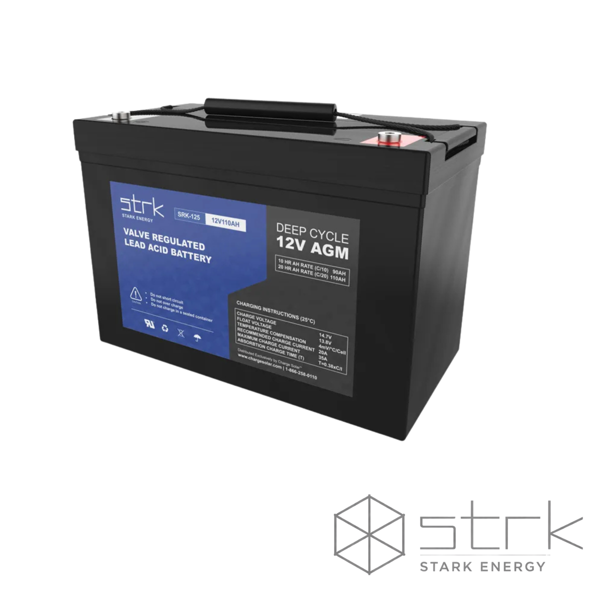 Batterie AGM 12V 125Ah Stark Energy SRK-125AGM, technologie deep cycle sans entretien