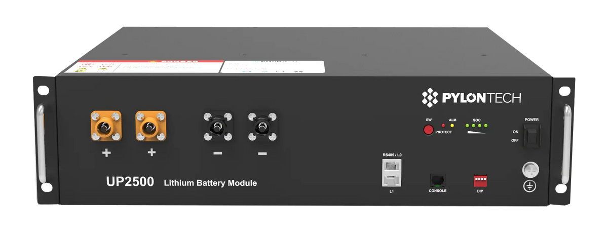 Module Pylontech UP2500 empilé avec d'autres unités pour atteindre une capacité étendue