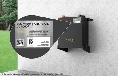 Batterie Volthium UL9540 installée dans une armoire technique hors réseau