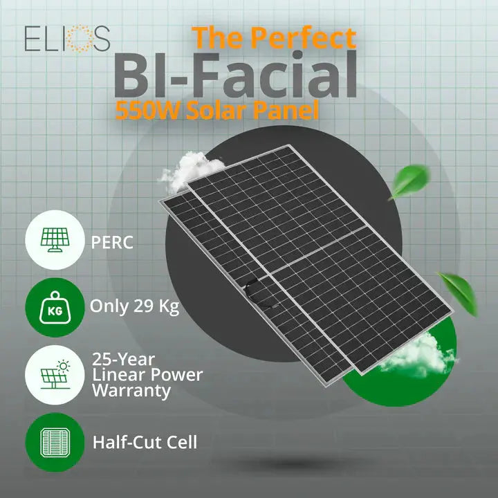 Cadre et cellules du panneau bifacial Elios 585HC-BF technologie TopCon